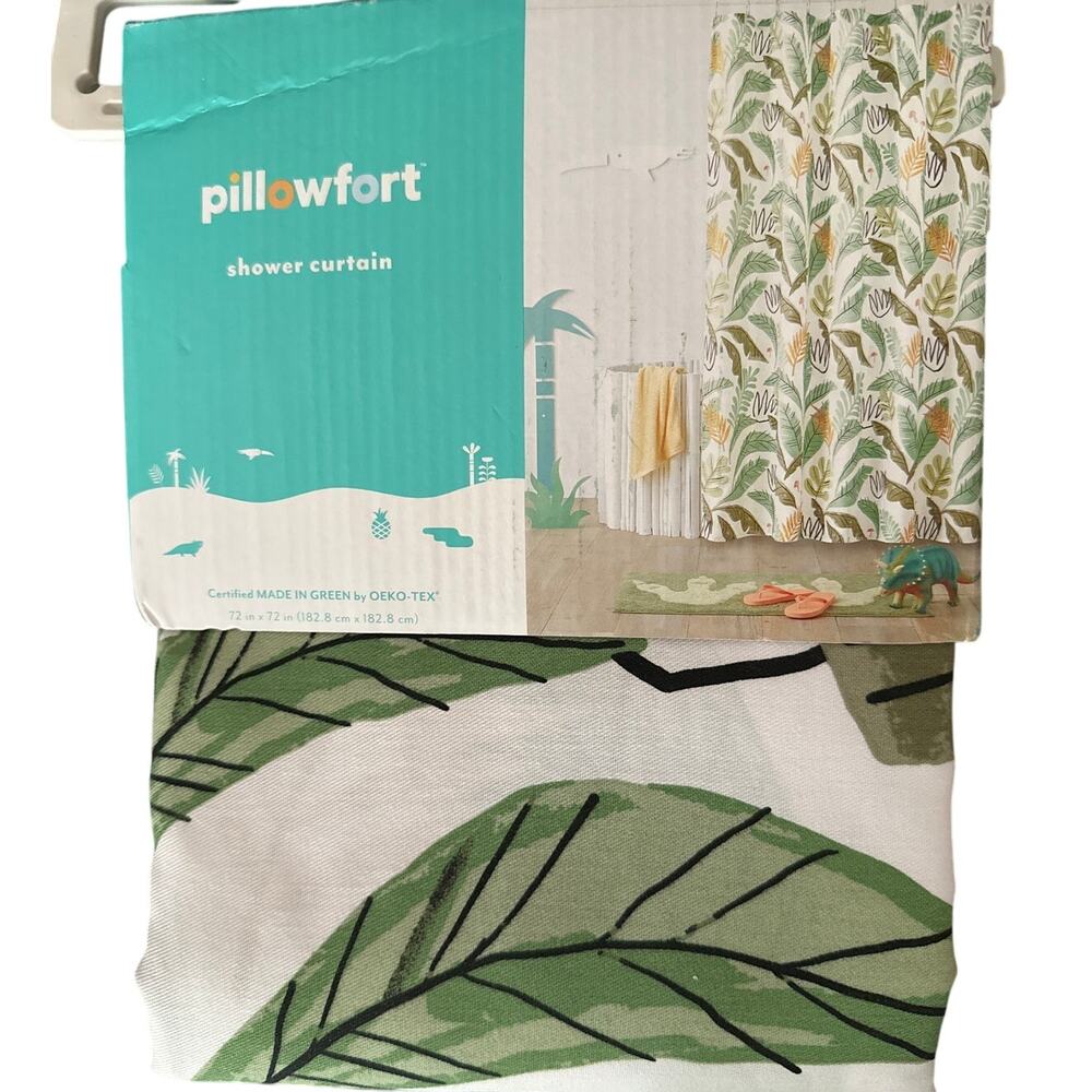 Pillowfort Botanical Shower Curtain – Tropical Jungle Leaf Print‎ – 72” x 72”